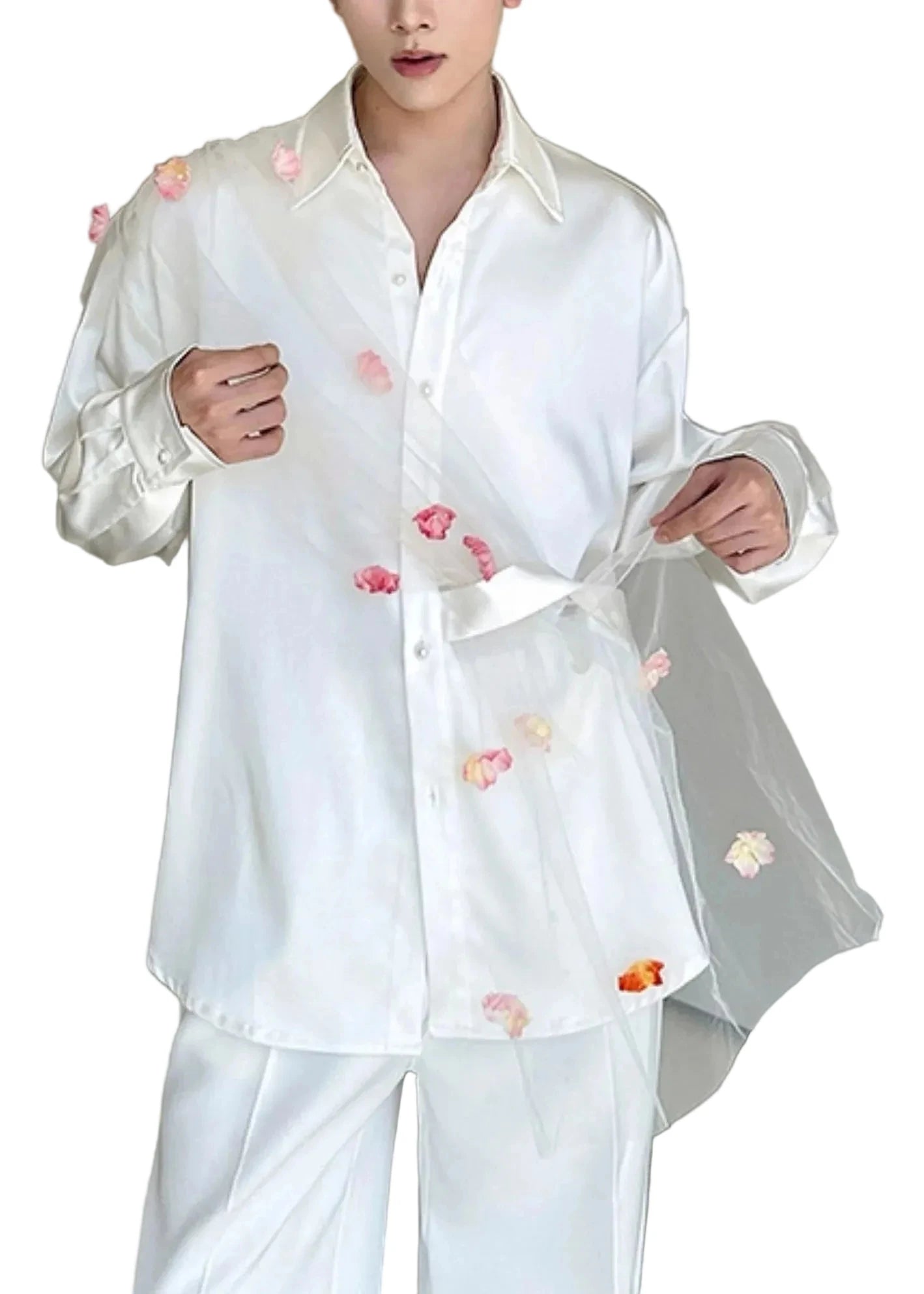 Heren Casual Oversized Patchwork Shirt Met Bloemenprint 0