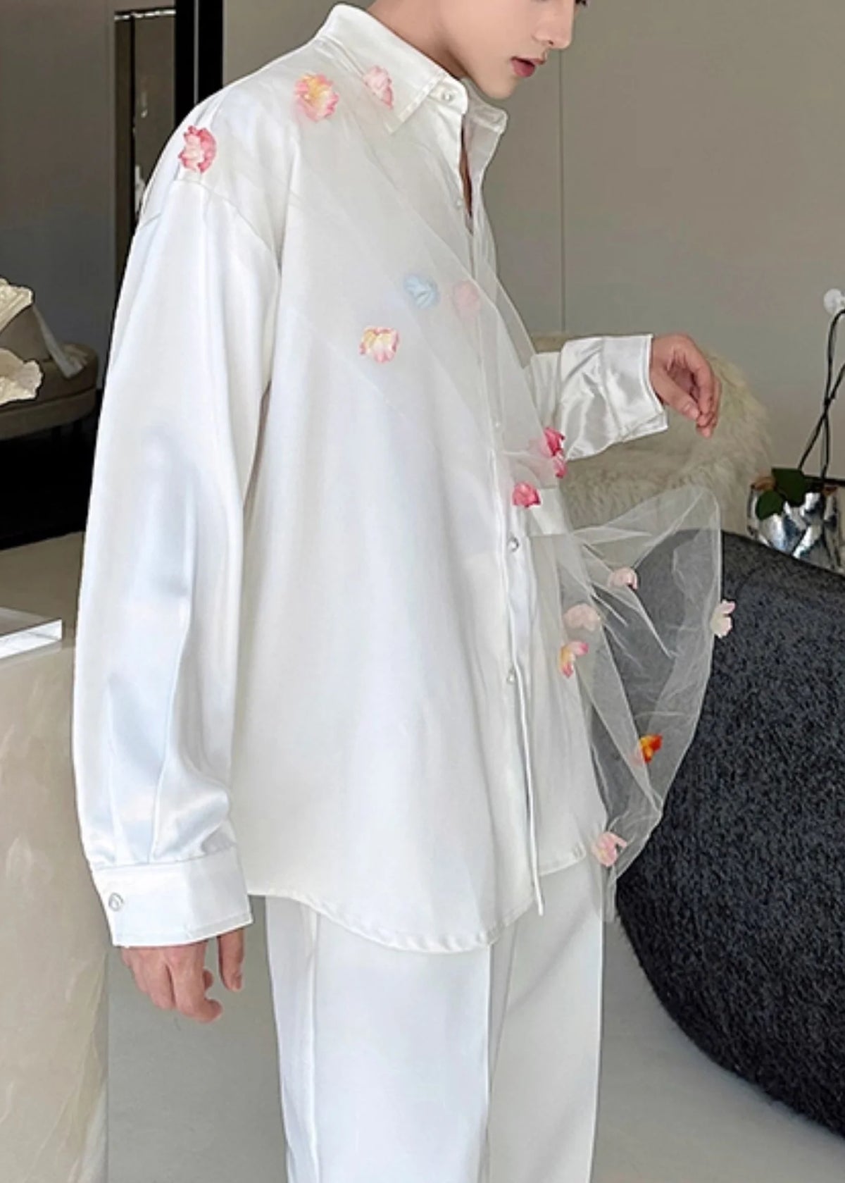 Heren Casual Oversized Patchwork Shirt Met Bloemenprint 4