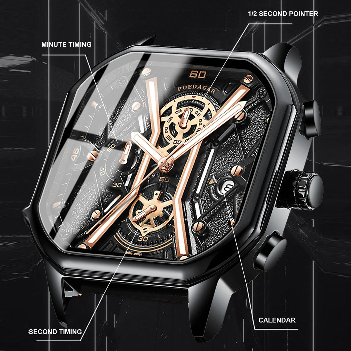 Heren Chronograaf Horloge met Skelet Wijzerplaat 2