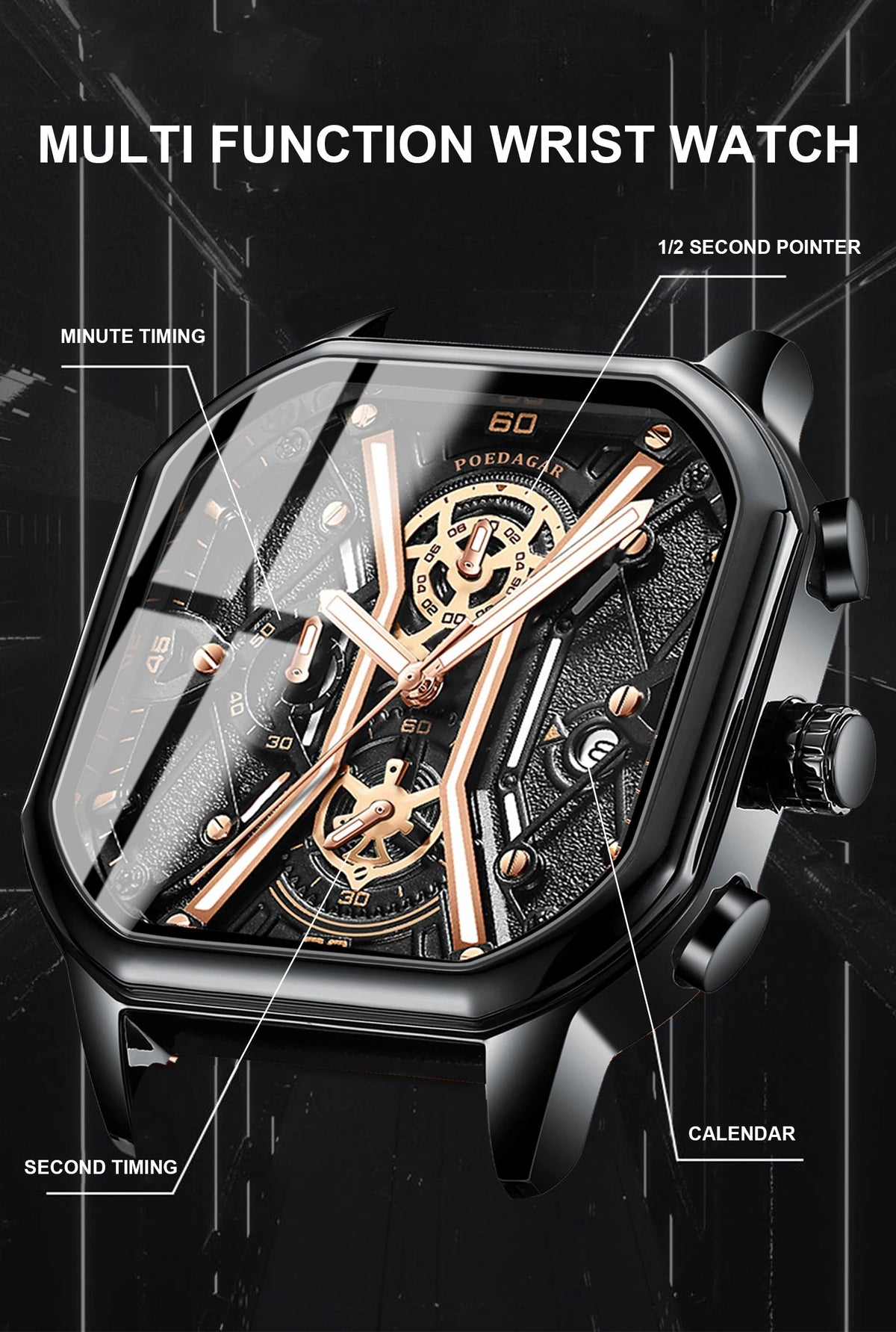 Heren Chronograaf Horloge met Skelet Wijzerplaat 3
