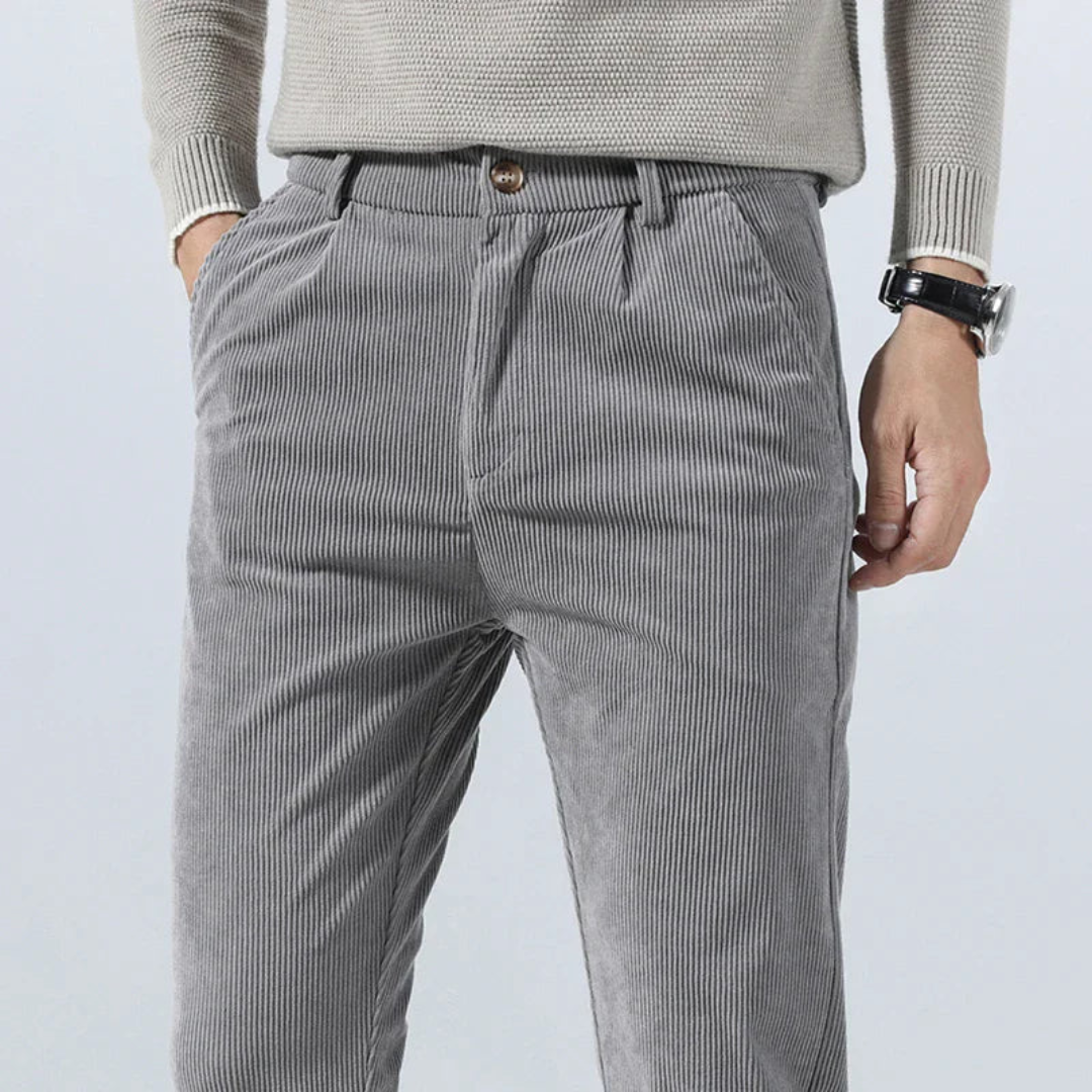 Heren Corduroy Broek Met Geribbelde Textuur 1