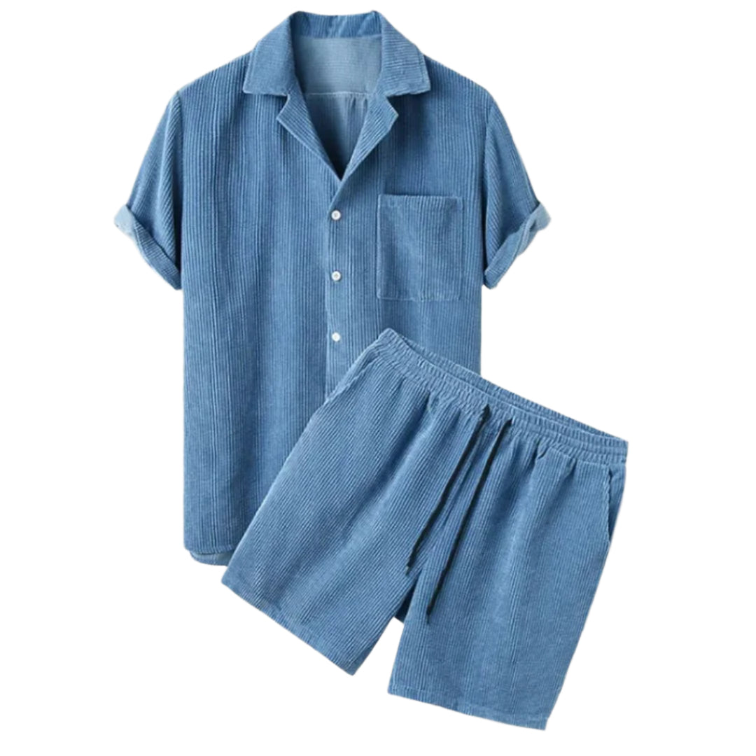 Heren Corduroy Shirt en Shorts Set Casual Comfort 0