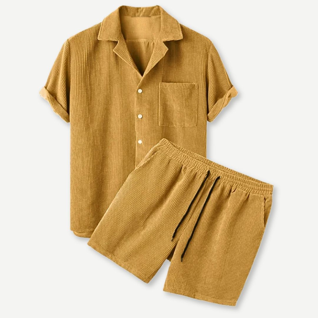 Heren Corduroy Shirt en Shorts Set Casual Comfort 2