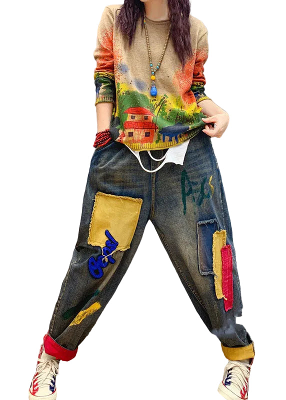 Heren Denim Broek met Blauwe Patch Appliqué 0