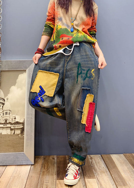 Heren Denim Broek met Blauwe Patch Appliqué 1