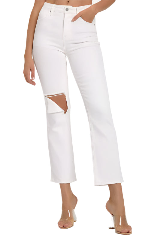 Heren Denim Jeans Distressed Wit 0