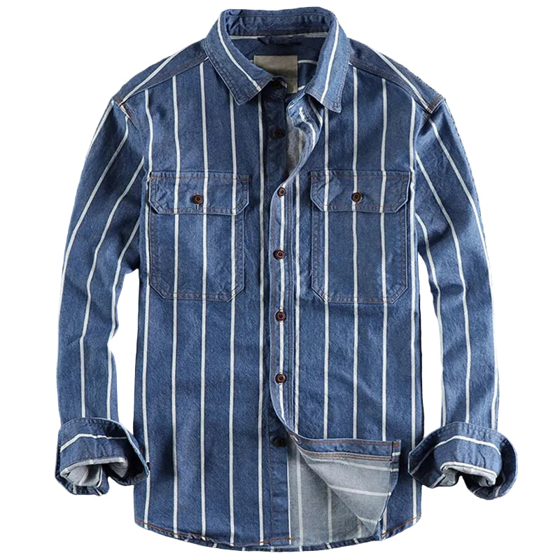 Heren Denim Overhemd Gestreept 0