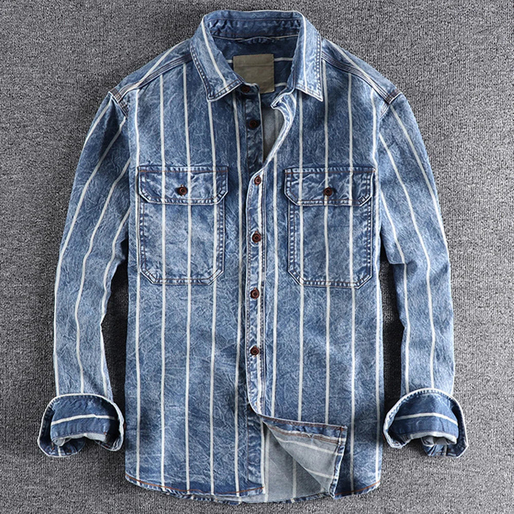 Heren Denim Overhemd Gestreept 1