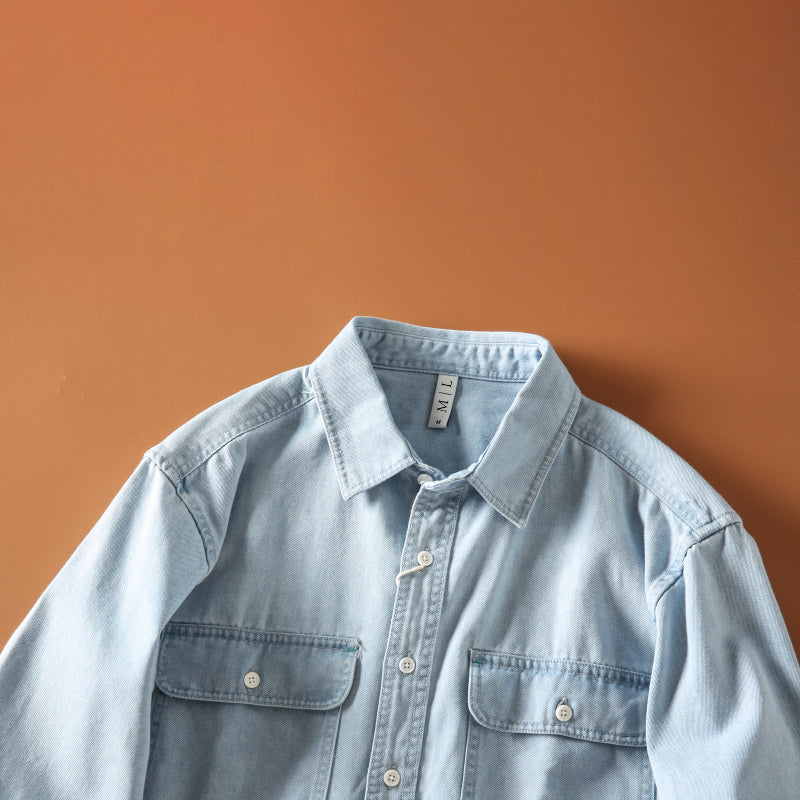 Heren Denim Overhemd Retro Stijl 4