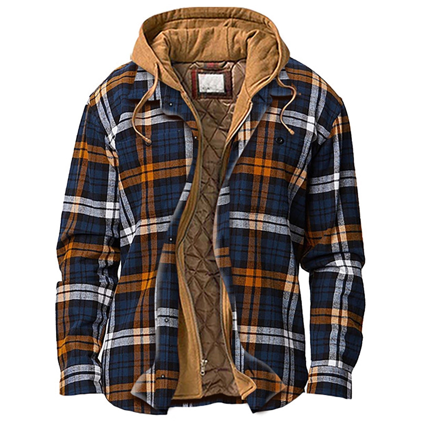 Heren Flanellen Jacka met Capuchon Ruitpatroon Winterstijl 0