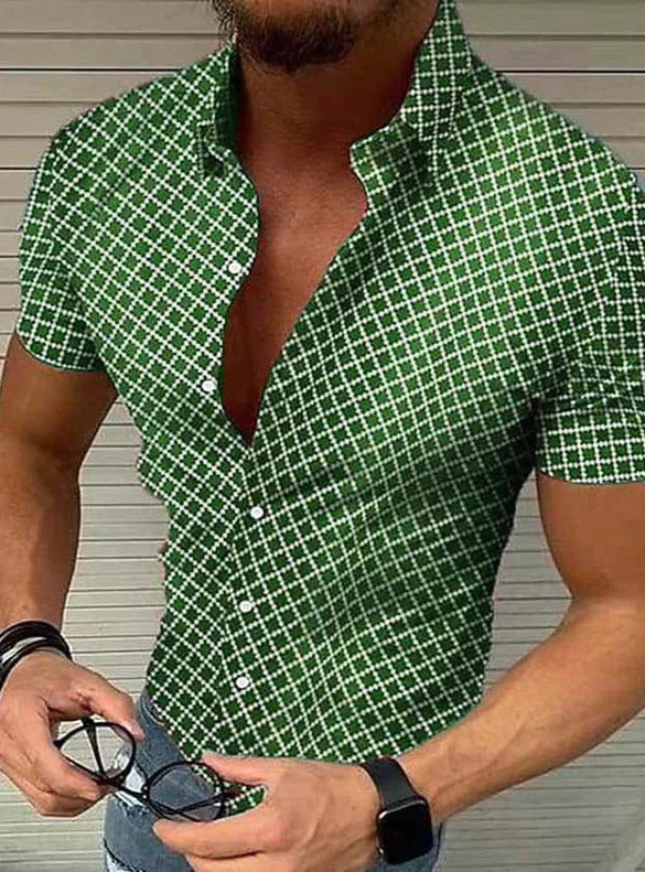 Heren Geruit Overhemd Korte Mouwen Casual 4