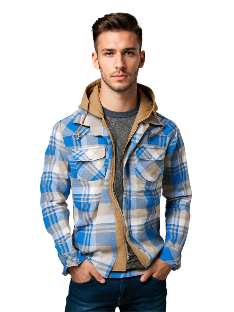 Heren Geruite Fleece Gevoerde Jas met Capuchon 0