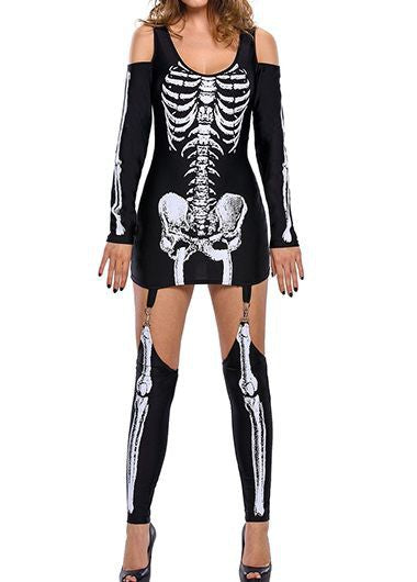 Heren Halloween Kostuum Langarm Skelett Druk 0