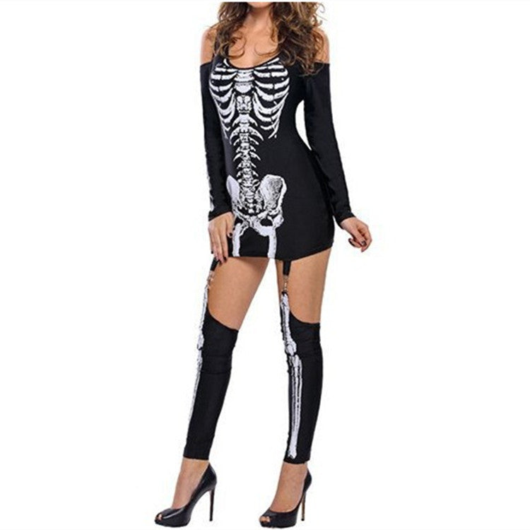 Heren Halloween Kostuum Langarm Skelett Druk 4