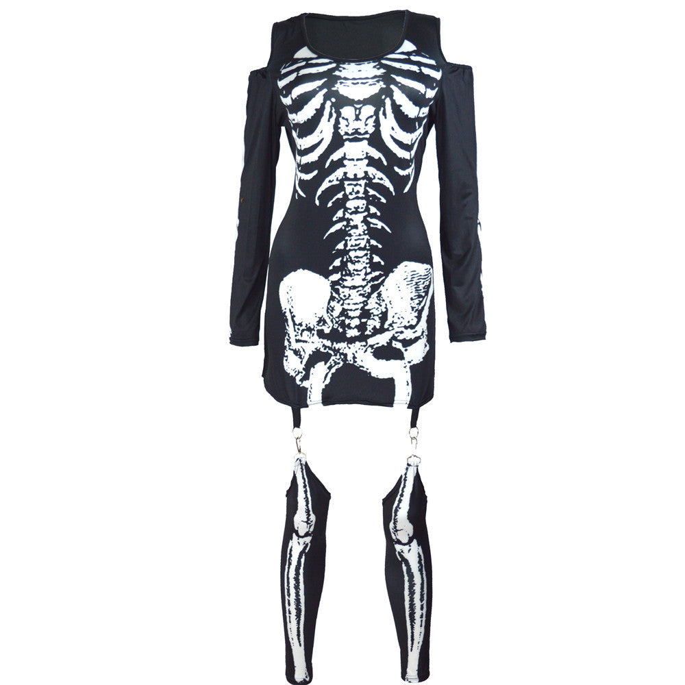 Heren Halloween Kostuum Langarm Skelett Druk 5