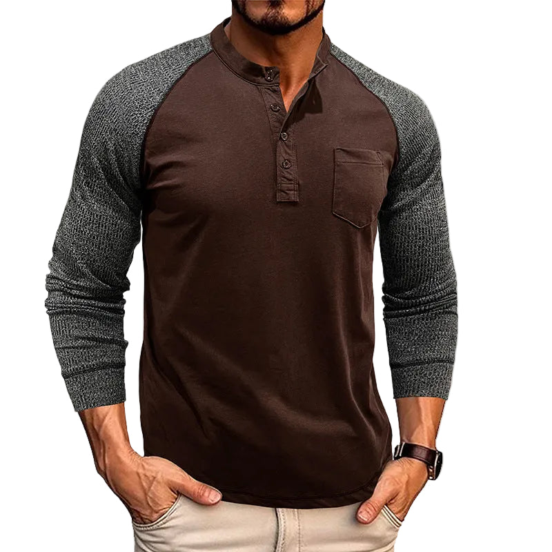 Heren Henley-shirt Tweekleurig Stijlvol 0
