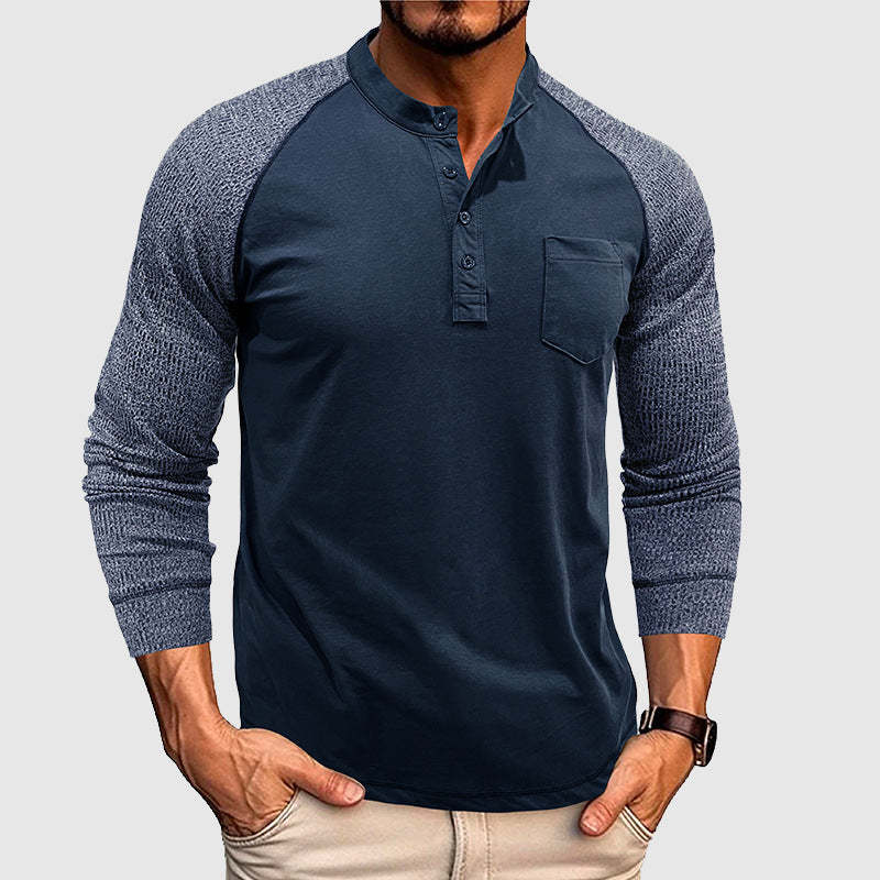 Heren Henley-shirt Tweekleurig Stijlvol 1