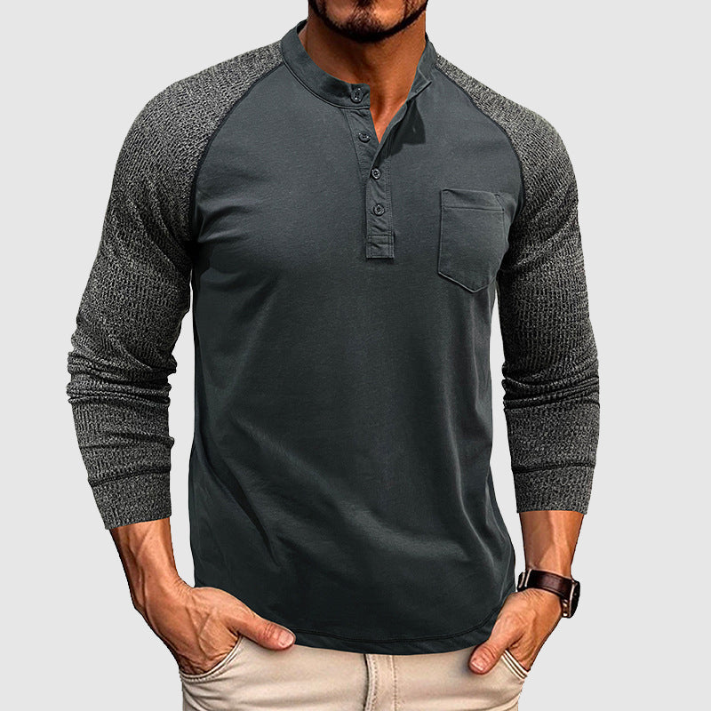 Heren Henley-shirt Tweekleurig Stijlvol 2