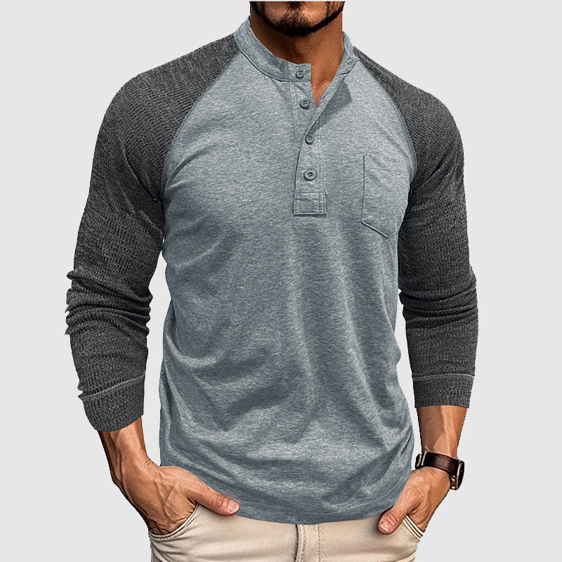 Heren Henley-shirt Tweekleurig Stijlvol 3