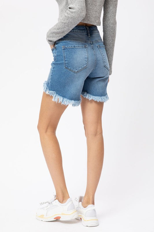 Heren High Rise Hi-Low Shorts Denim 3