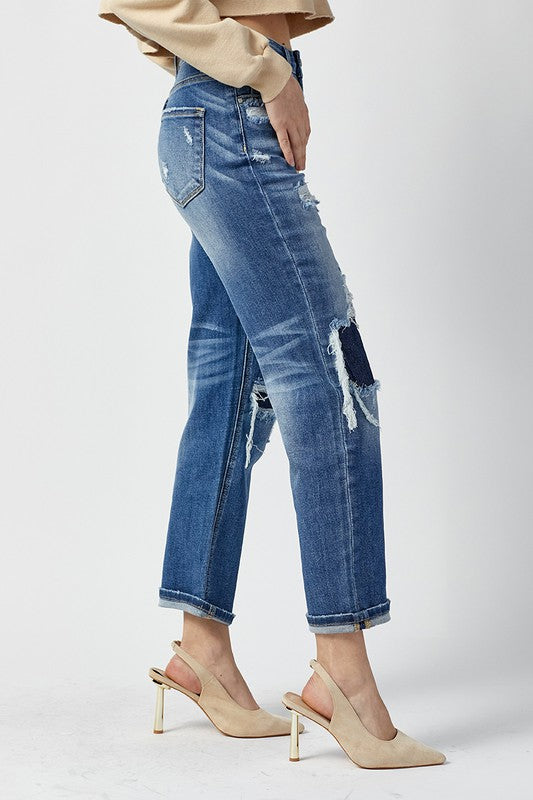 Heren Hoge Taille Straight Jeans Donker 2
