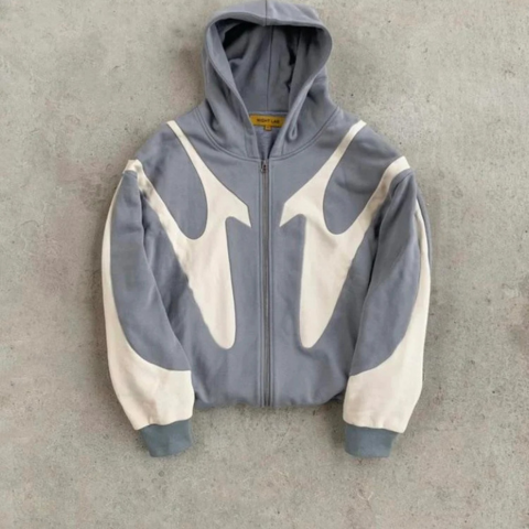 Heren Hoodie Met Ritssluiting en Patchwork Design 2