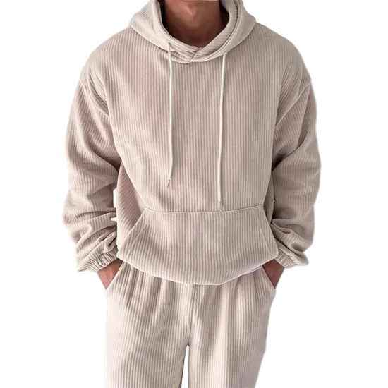 Heren Hoodie met Geribbelde Afwerking en Kangoeroezak 0