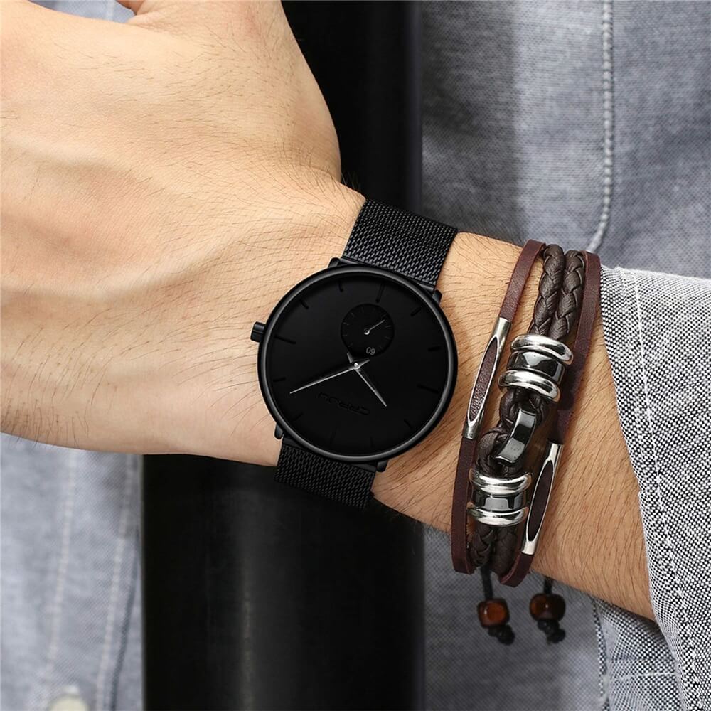 Heren Horloge Analoog Minimalistisch Staalblauw 1