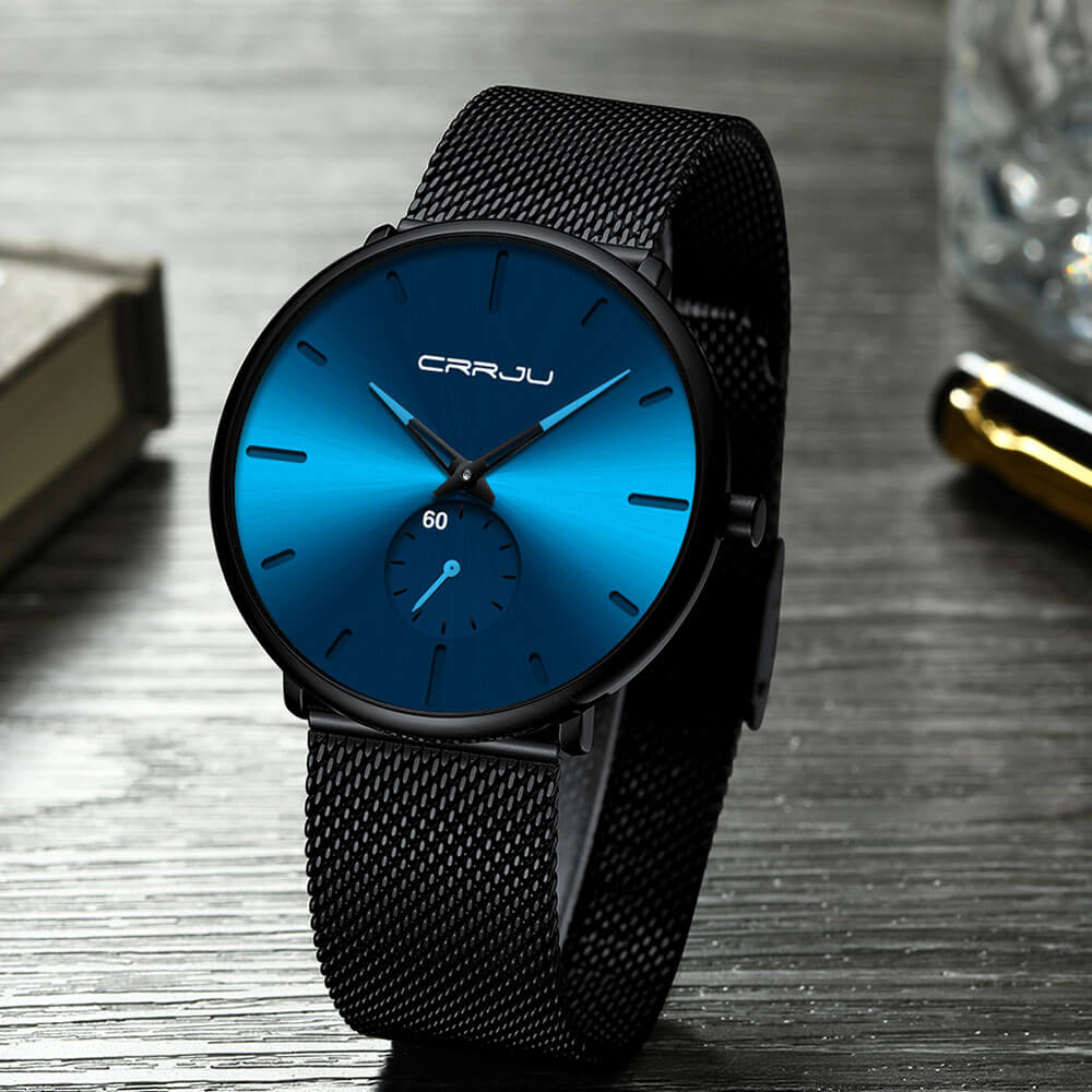 Heren Horloge Analoog Minimalistisch Staalblauw 7