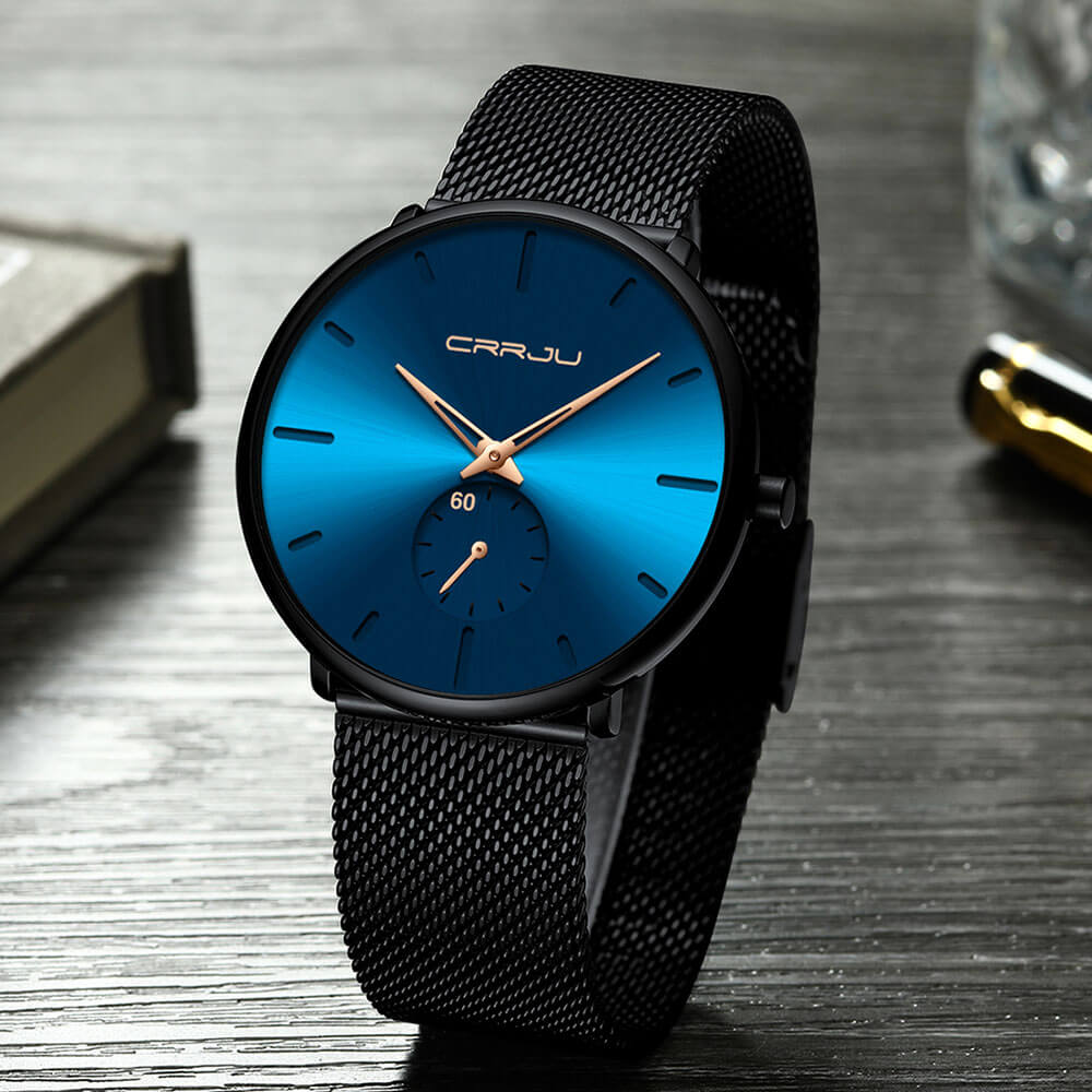 Heren Horloge Analoog Minimalistisch Staalblauw 8