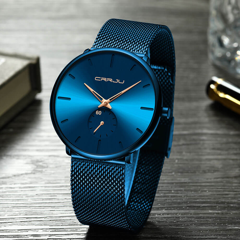 Heren Horloge Analoog Minimalistisch Staalblauw 9