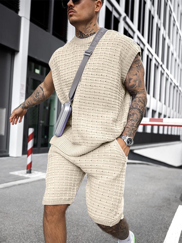 Heren Korte Broek Casual met Mouwloze Top en Elastische Tailleband 3
