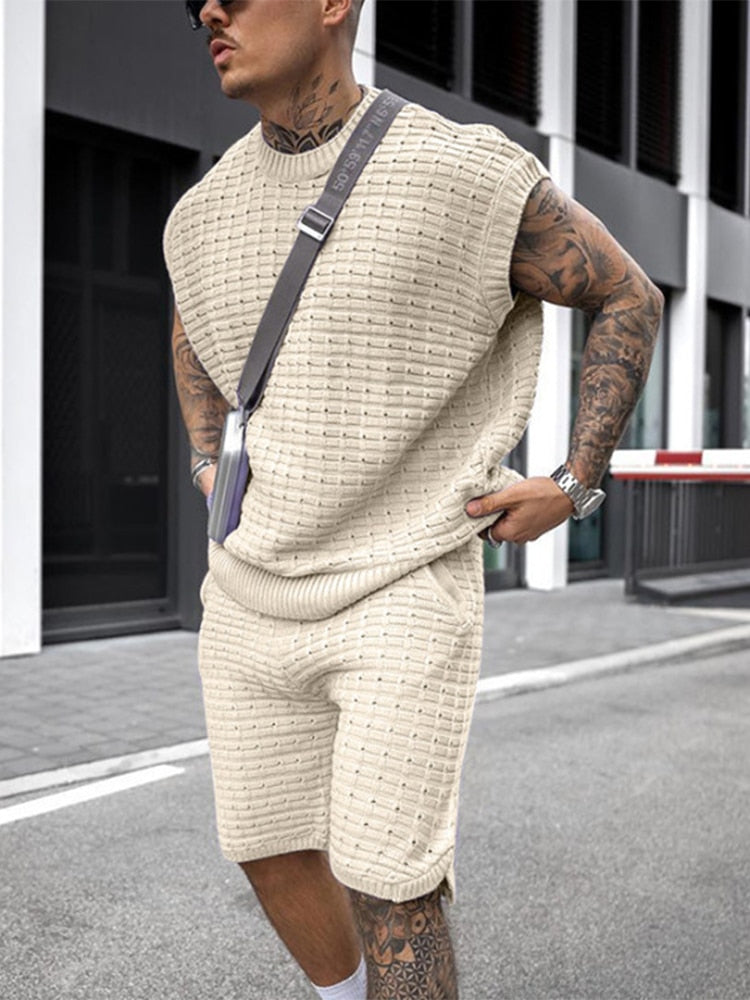Heren Korte Broek Casual met Mouwloze Top en Elastische Tailleband 4