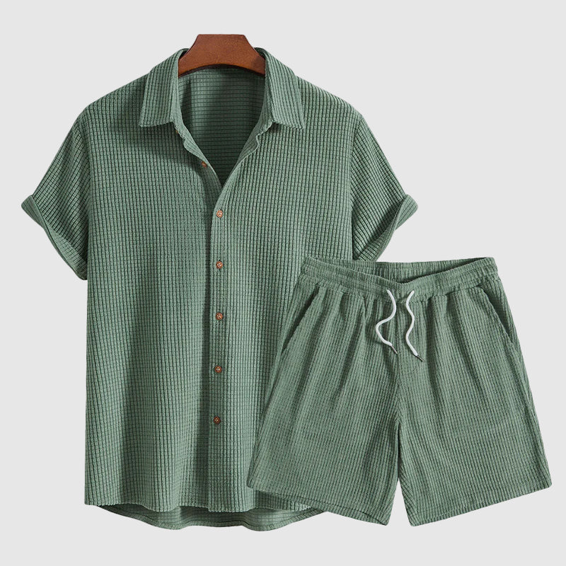 Heren Korte Mouwen Overhemd en Short Set Casual 1