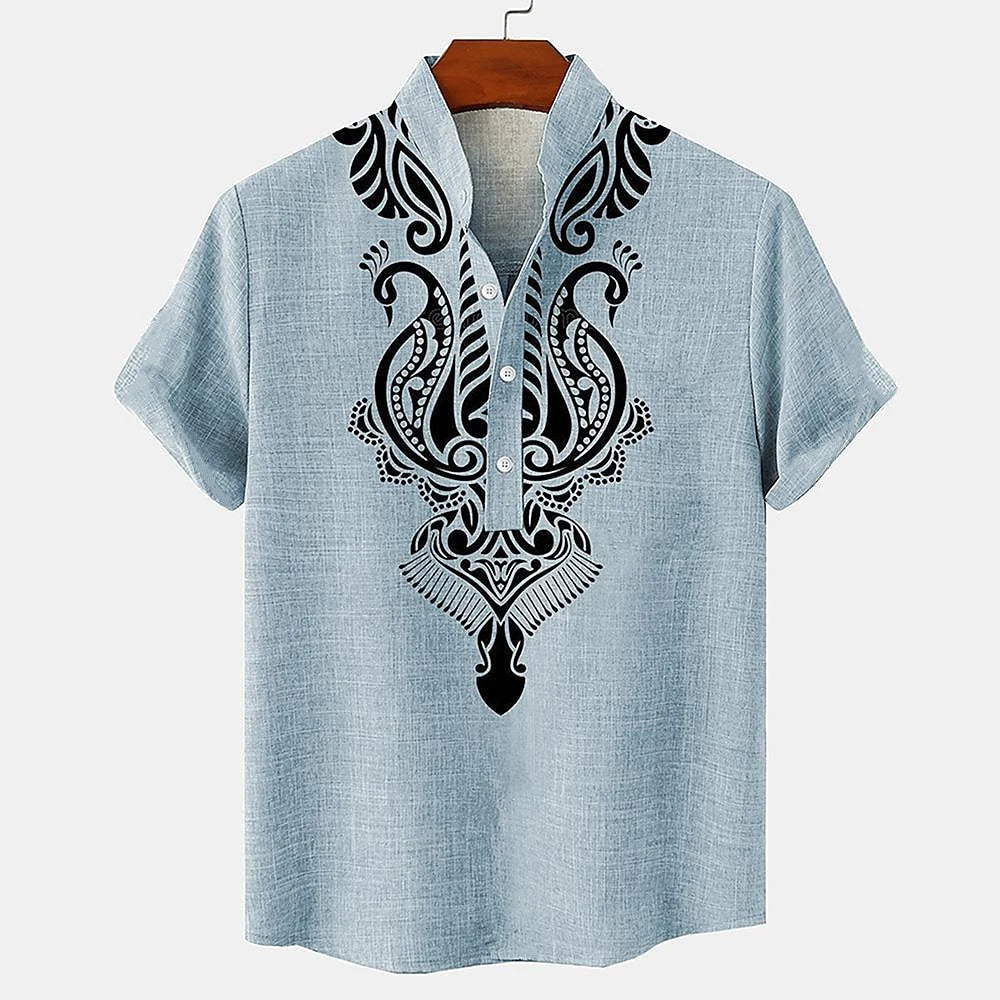 Heren Korte Mouwen Shirt Met Artistieke Print 0