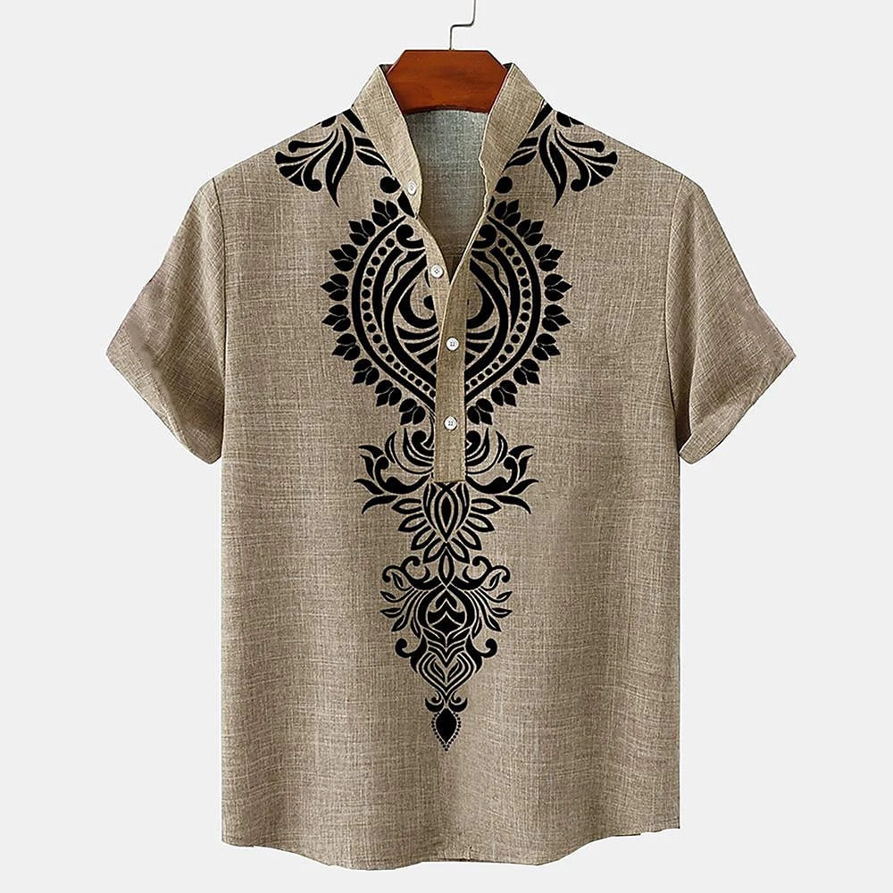 Heren Korte Mouwen Shirt Met Artistieke Print 2