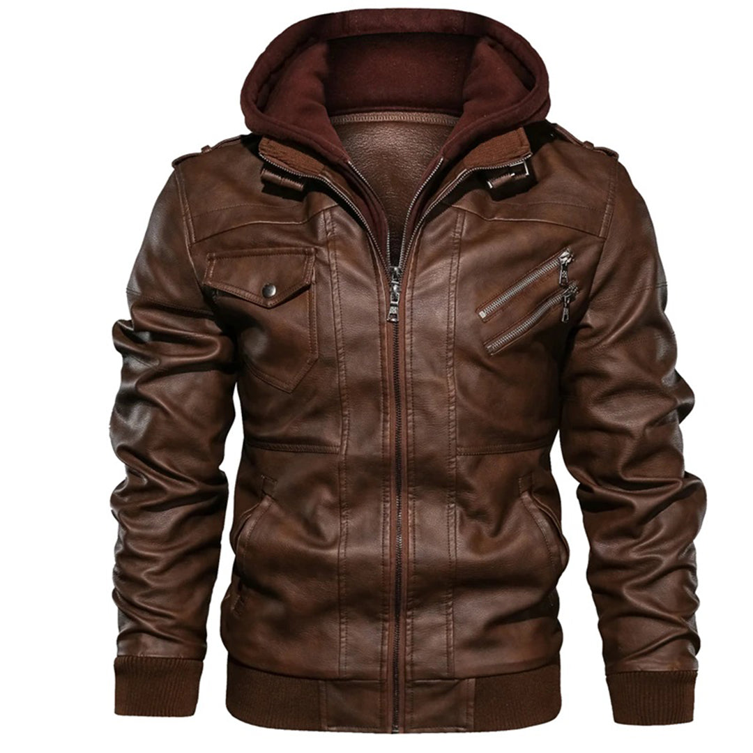 Heren Leren Jas met Capuchon Trendy 1