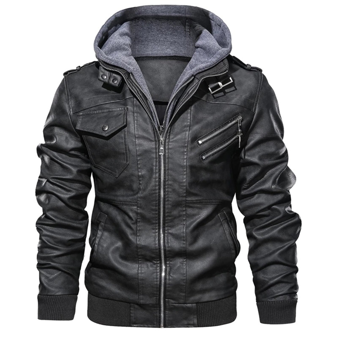 Heren Leren Jas met Capuchon Trendy 2