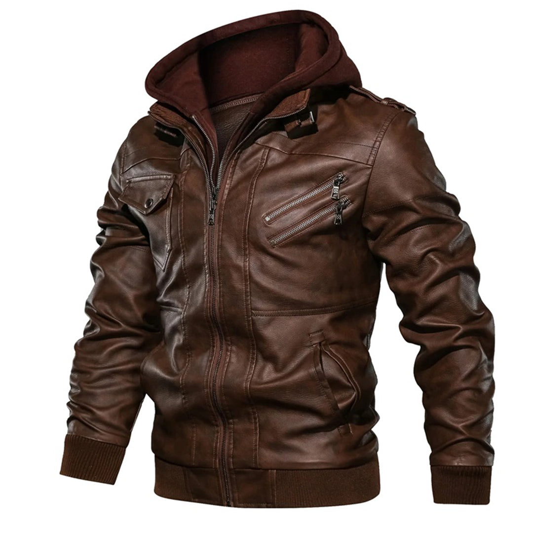 Heren Leren Jas met Capuchon Trendy 6