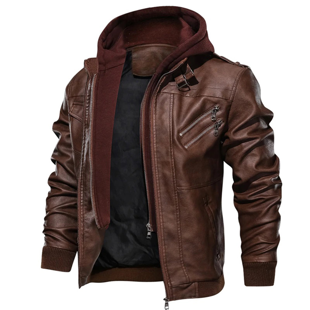 Heren Leren Jas met Capuchon Trendy 7