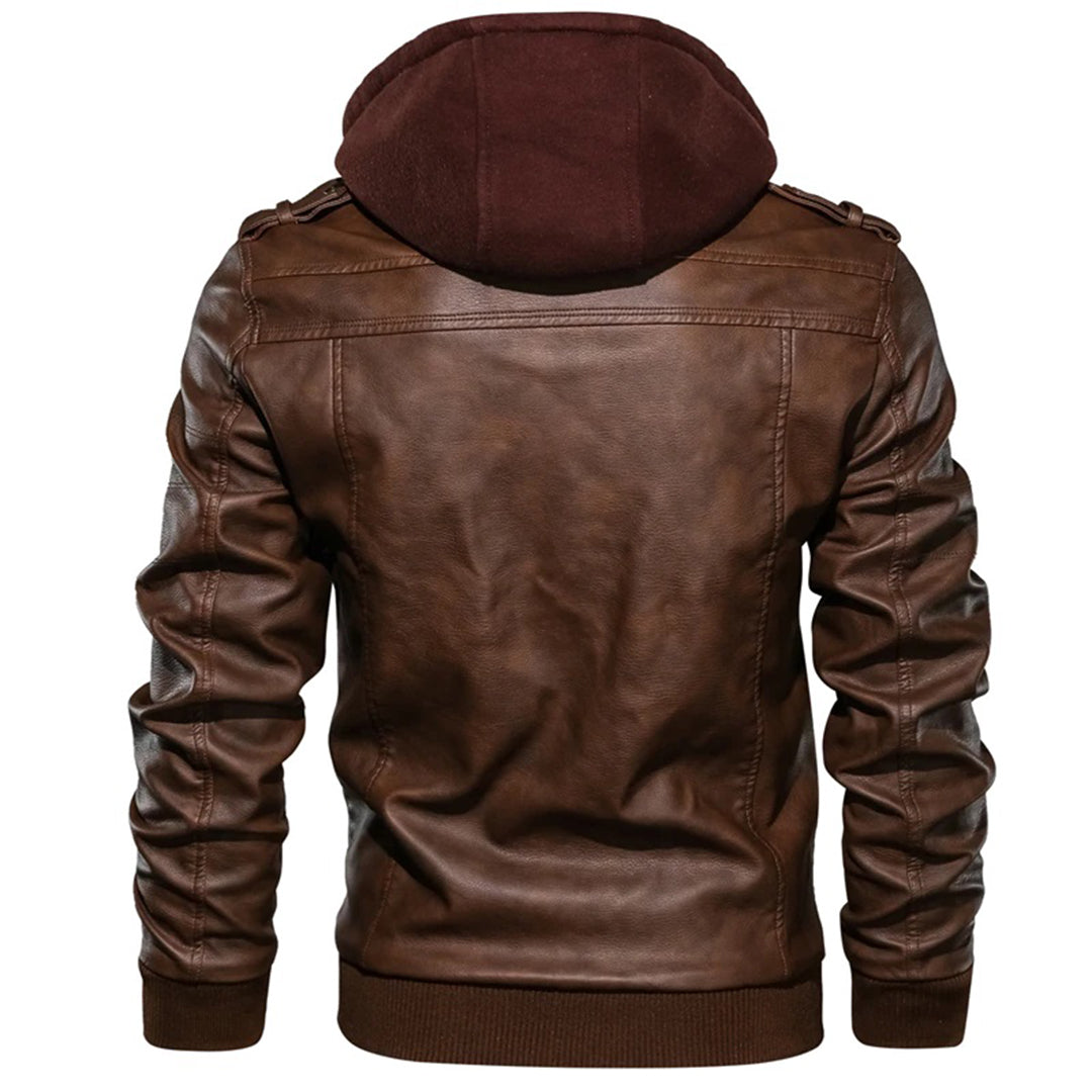 Heren Leren Jas met Capuchon Trendy 8