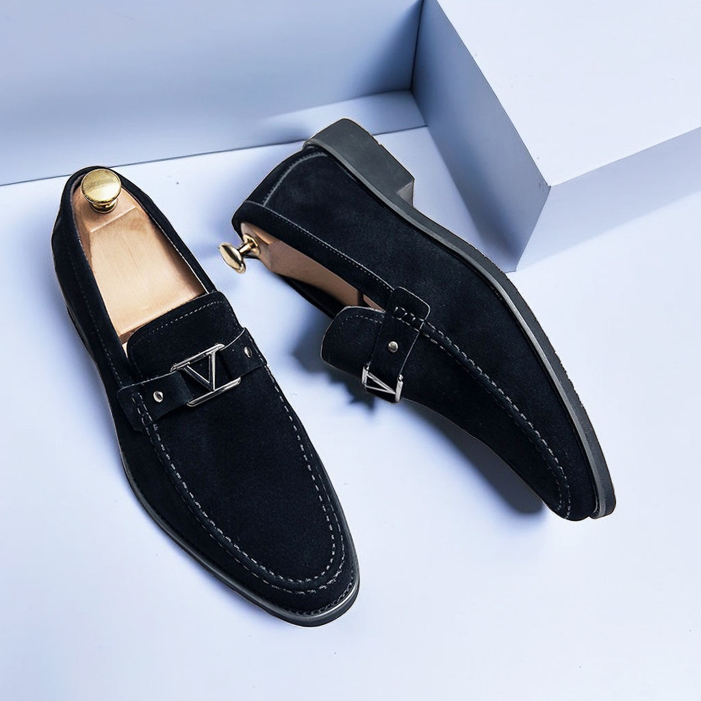 Heren Loafers Suède Met Decoratieve Gesp 1