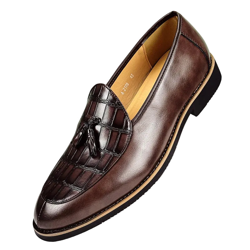 Heren Loafers met Krokodillenreliëf en Kwastjes - Zwarte Loafers voor Mannen 0