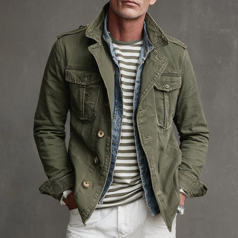 Heren Multi-Pocket Jas Militaire Stijl 0