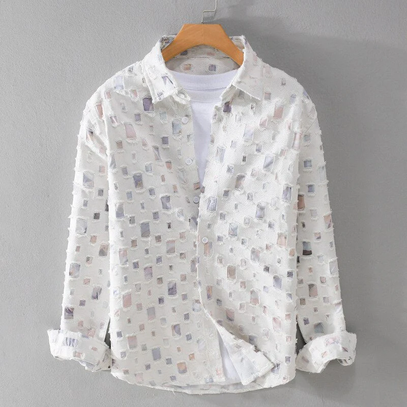 Heren Overhemd Casual Denim Met Rafeldetails 2