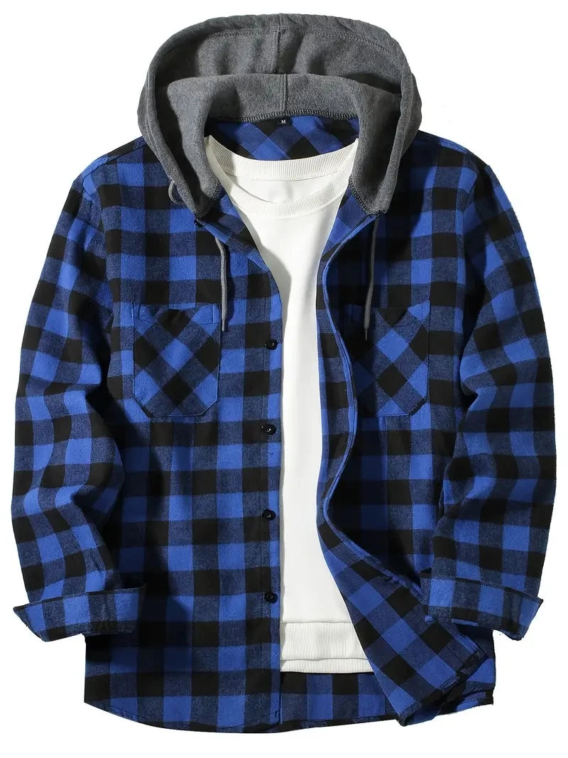 Heren Overhemd Casual Geruit Met Capuchon Slim Fit Katoen Polyester 0