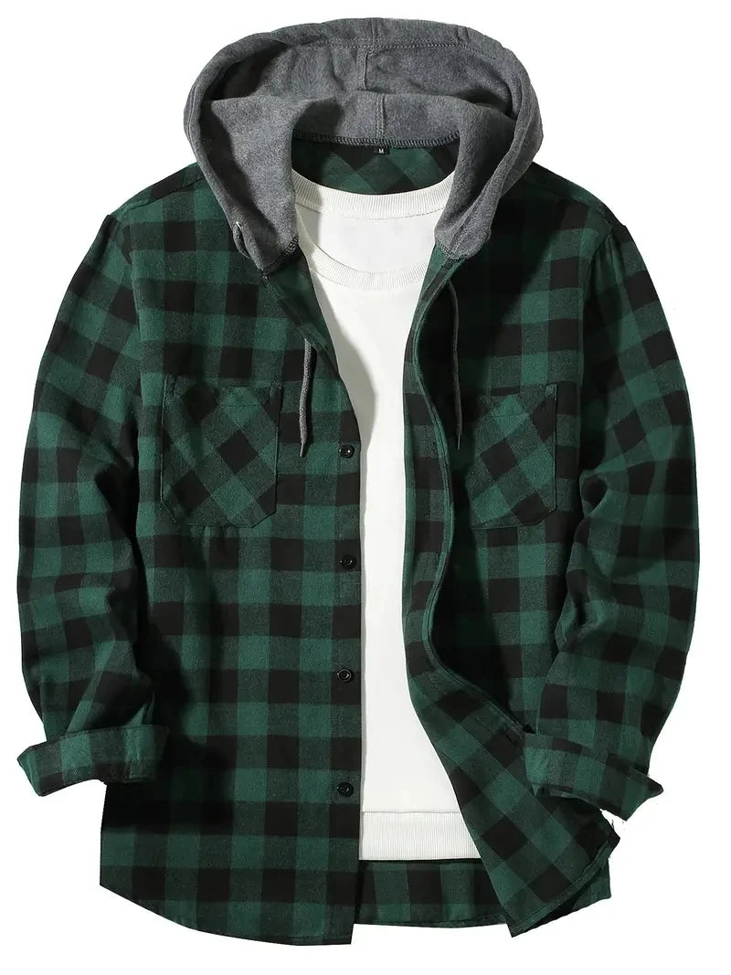 Heren Overhemd Casual Geruit Met Capuchon Slim Fit Katoen Polyester 1