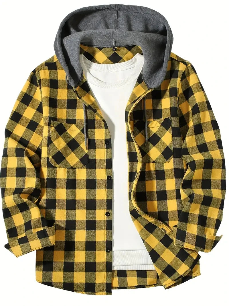 Heren Overhemd Casual Geruit Met Capuchon Slim Fit Katoen Polyester 3