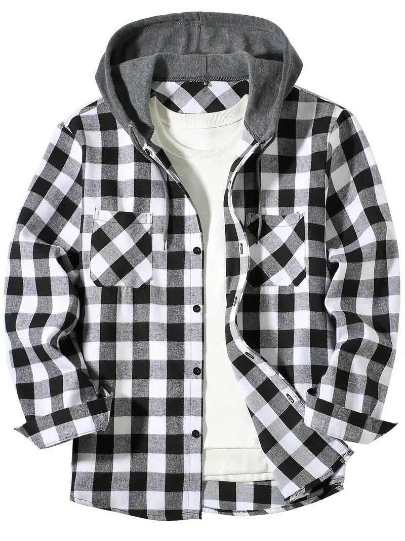 Heren Overhemd Casual Geruit Met Capuchon Slim Fit Katoen Polyester 4