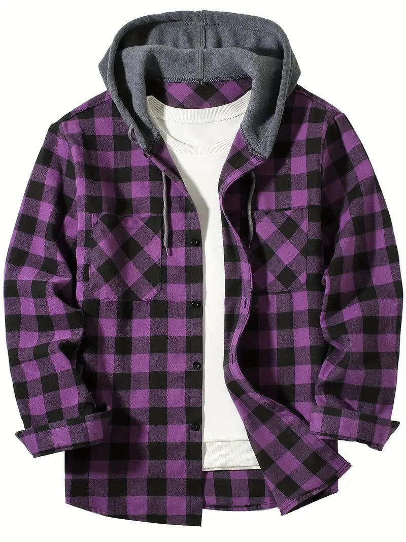 Heren Overhemd Casual Geruit Met Capuchon Slim Fit Katoen Polyester 5